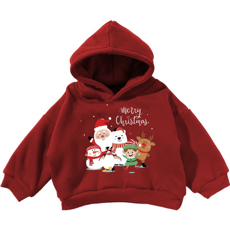 Velvet Hooded Sweatshirt Autumn and Winter 2025 Festive Christmas Versatile Cute Kidsren's Clothing Warm Tops for Boys and Girls
