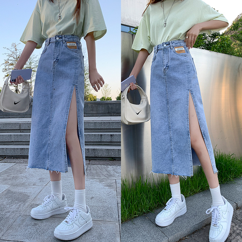 Picture of High Waist Side Split Mid-length Denim Skirt Women's Summer 2023 New Slim A- line Hip Long Skirt ins Trendy