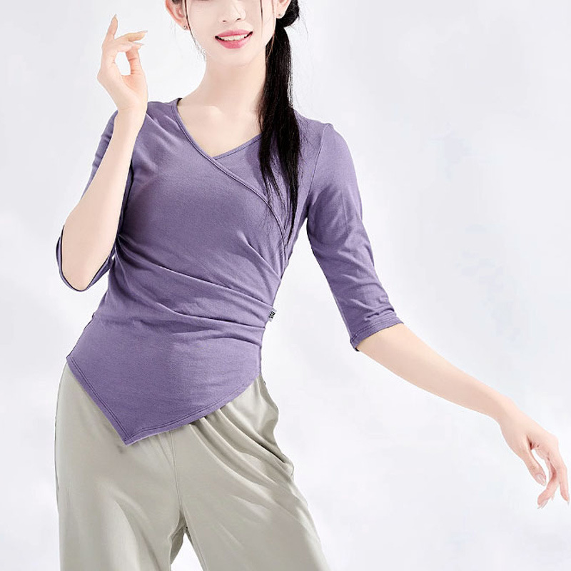 Modern Dance Body Dance Practice Suit Classical Dance Middle Sleeve Dance Suit Art Test Dancing Top Yoga T-shirt Female Adult