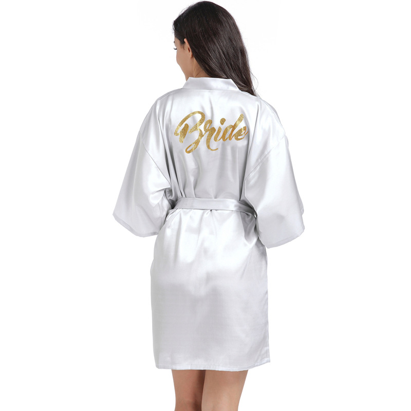Picture of Women's Wedding Makeup Gown Hot Stamping Gold Bride Nightgown Women's Summer Thin Cardigan High-grade Bride Morning Gown