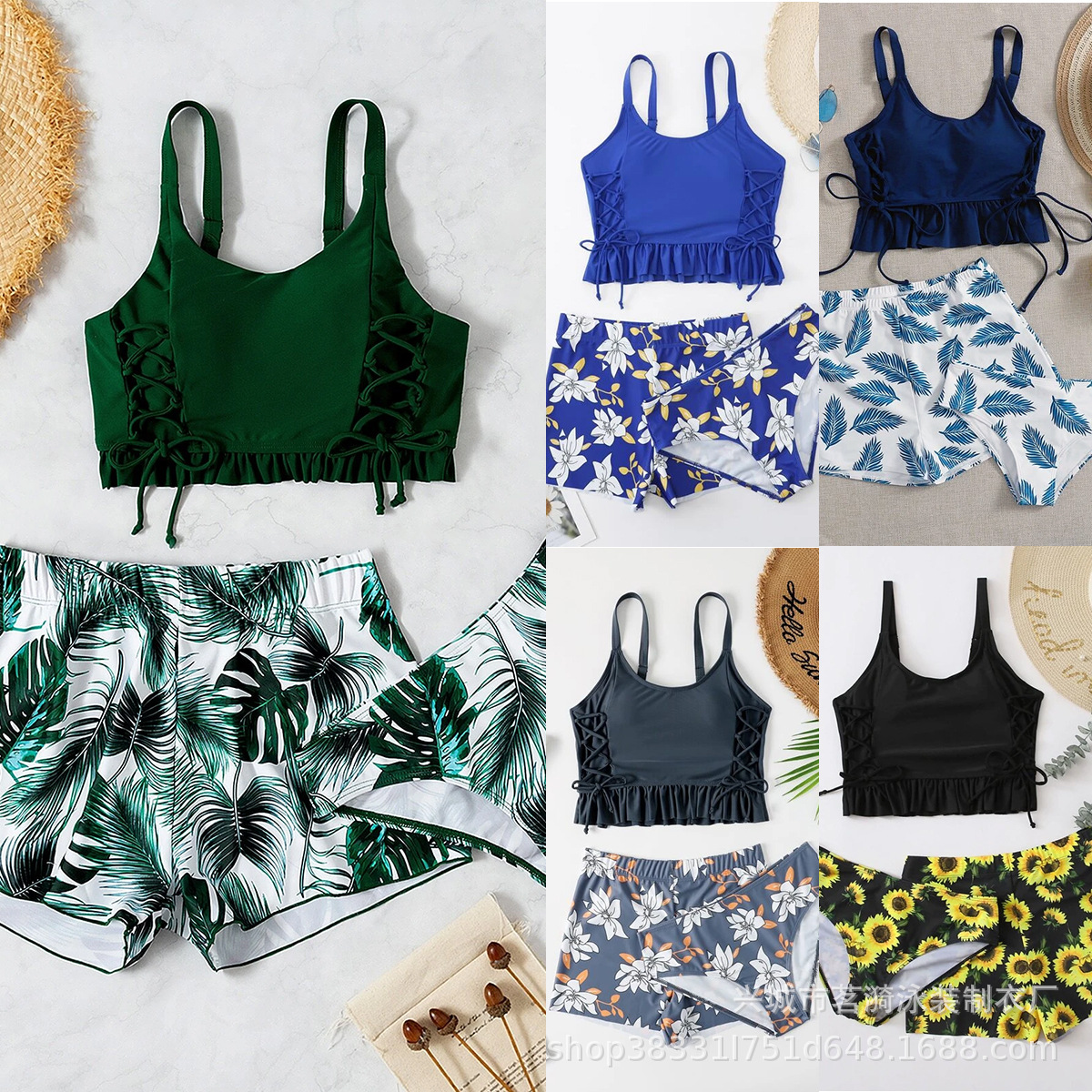 Mingyi new European and American sexy fashion Bikini Bikini Bikini double shoulder strap printed double pants three-piece women's swimsuit