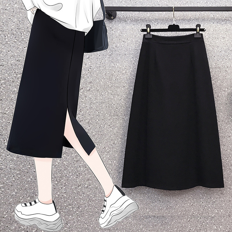 Spring and Autumn 2021 Black High Waist Slimming Skirt Thin Split A- shaped Mid-length Women's One-step Hip Skirt