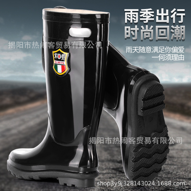Jundeng Thickened High-rise Rain Boots Double-layer Cloth Long Rain Boots Anti-cursor Work Shoes Non-slip Rubber-soled Rubber Shoes Labor Protection Shoes