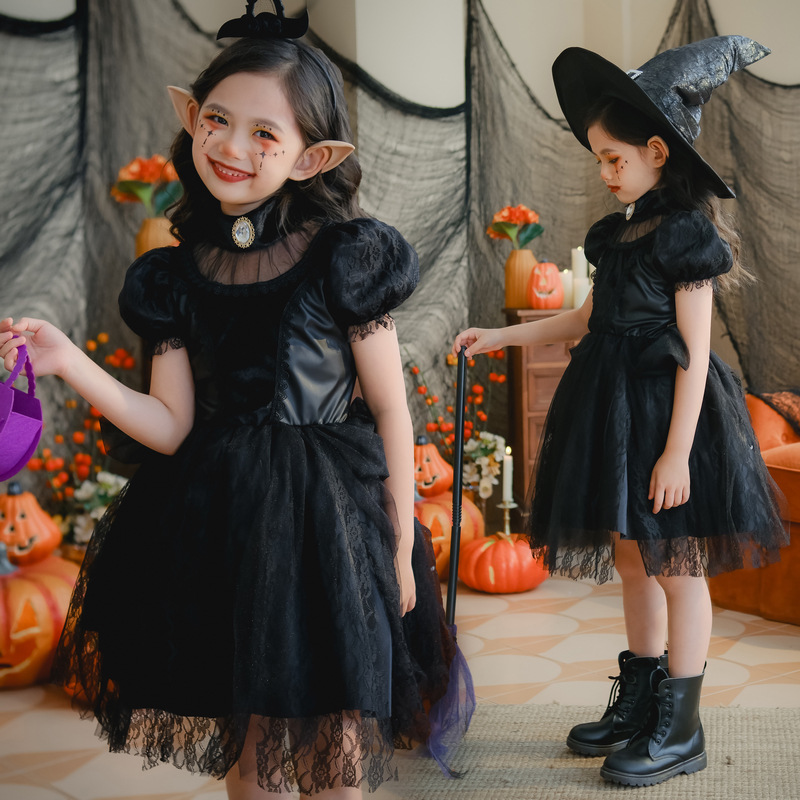 Halloween costume children's cosplay ghost bride gothic vampire dress zombie female witch elf skirt