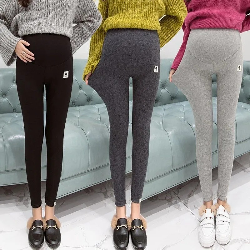 Picture of 2024 autumn and winter maternity fleece-lined warm pants non-inverted velvet padded outside wear stretch abdominal pants spring and summer leggings