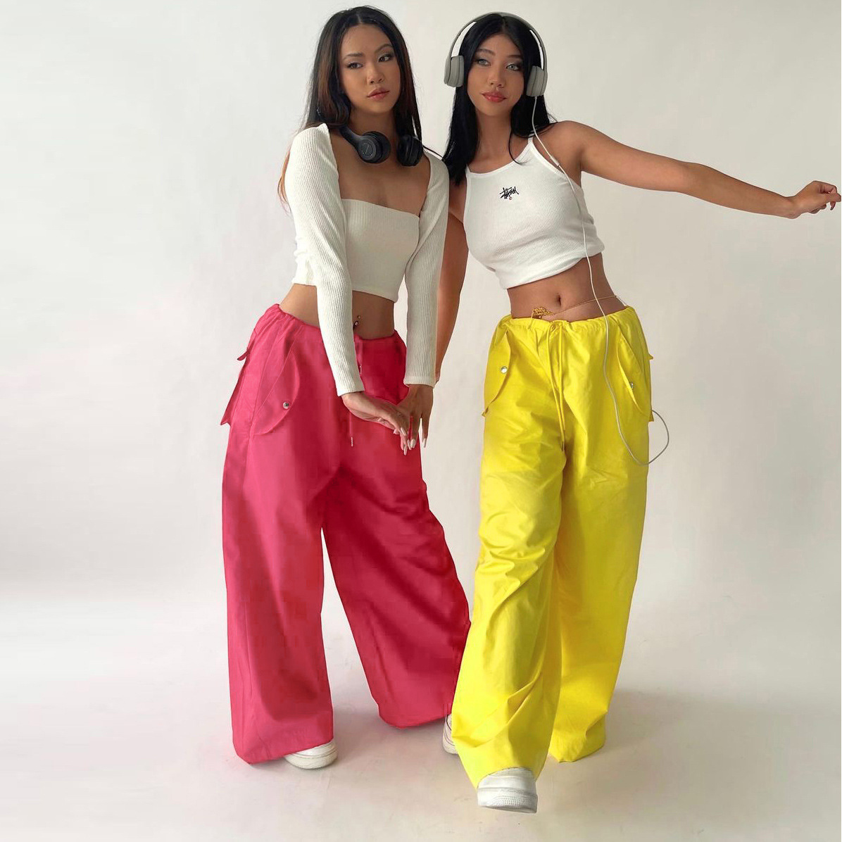 2023 Solid Color Lace-up Loose Straight Overalls Winter Women's New plus size Women's Wide Leg Casual Pants