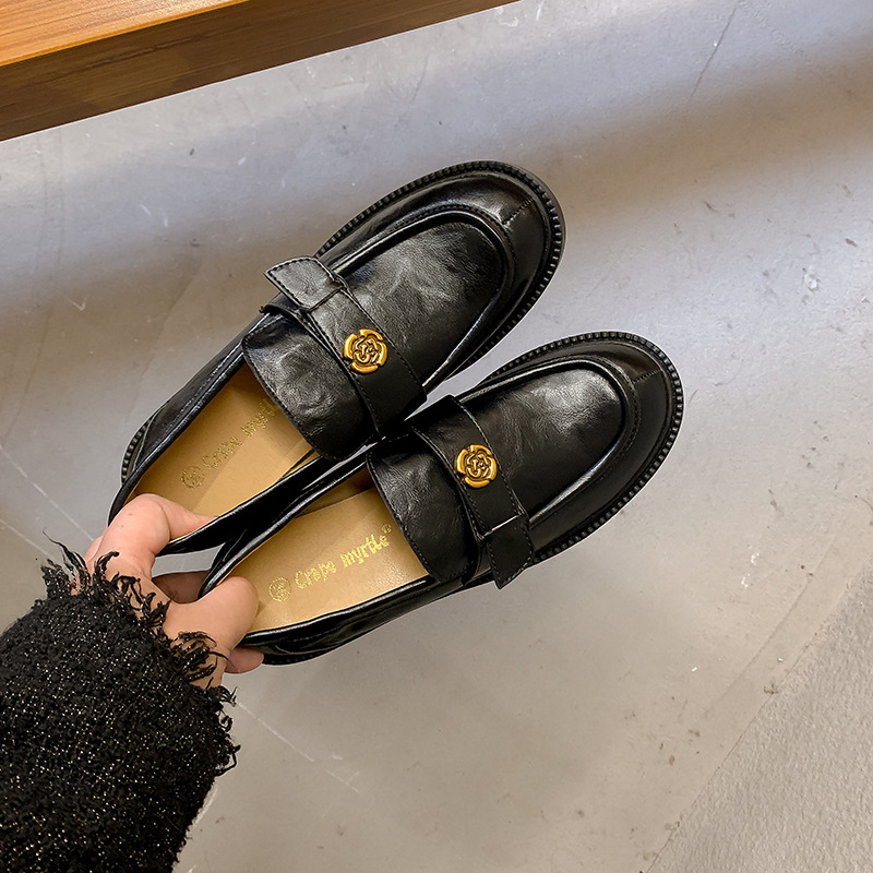 Cowhide Genuine Leather Vintage Flats Loafers Women's 2025 New British All-match Black Small Leather Shoes Single-layer Shoes