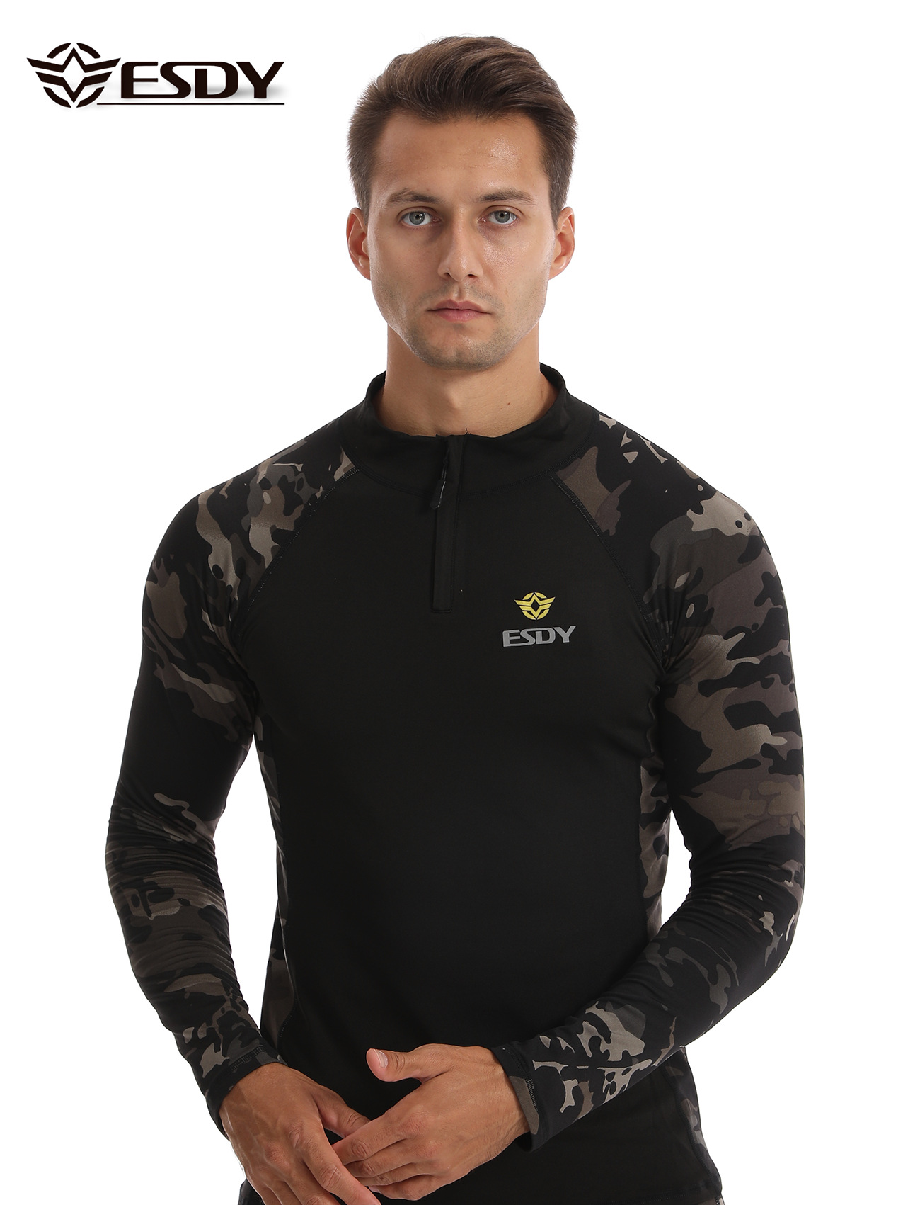 ESDY Camouflage Print Men's Tactical Underwear Stretch Outdoor Sports Riding Suit Tight-fit Sweat-absorbing Warm 173