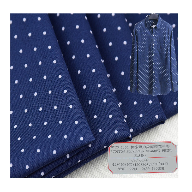 Picture of High Quality Cvc Cotton Polyester Stretch Fabric 130Gsm Dyed Bottom Digital Printing Spring and Summer Shirt Fabric Wholesale