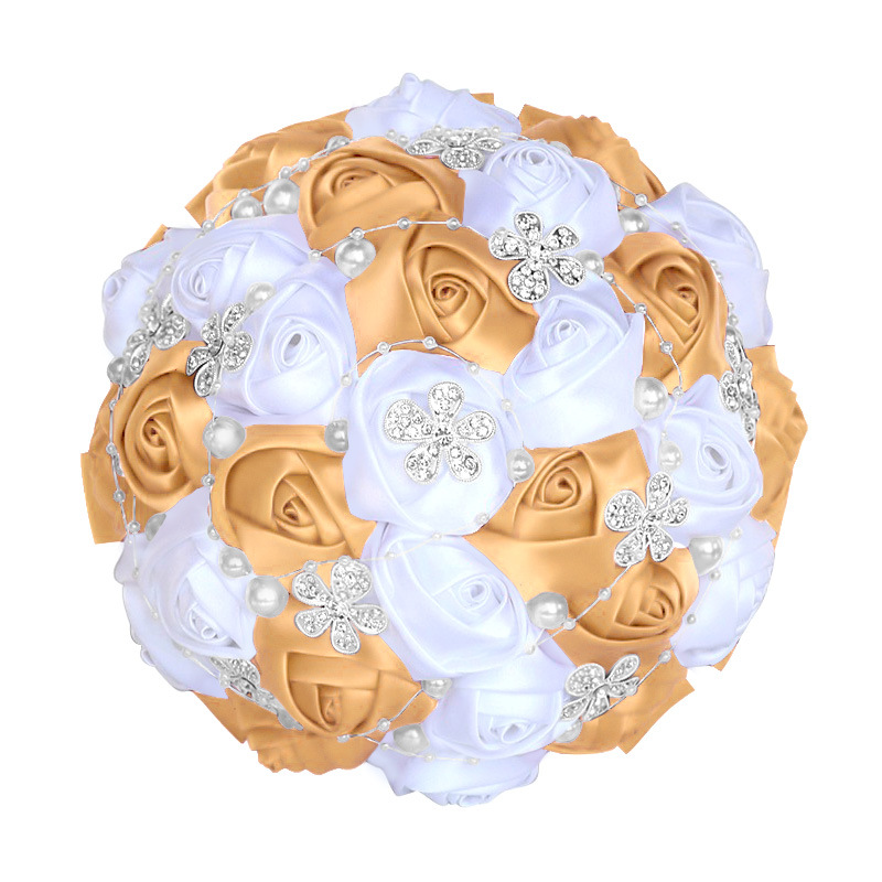 Picture of European and American Super Beautiful Ribbon Flower Wedding Supplies Bride's Hand-held Flower Five-flower Beaded Hand-held Flower Wedding Supplies Hand-held Flower