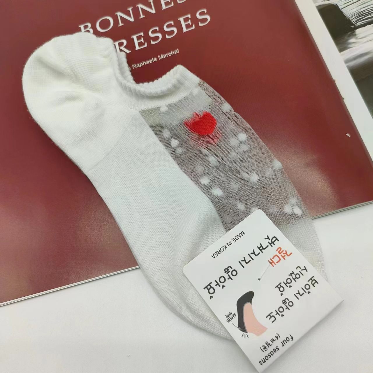 Picture of Summer Thin Mesh Mesh Silk Cotton Bottom Love Smiling Face Shallow Mouth Boat Socks Heel Silicone South Korea Socks