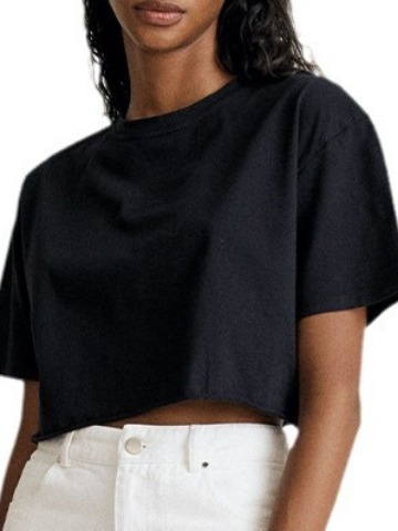 Cross-Border Export European and American Sexy Short-Sleeved T-Shirt 2025 Summer Pure Color Short Navel-Baring Round Neck Sports Top