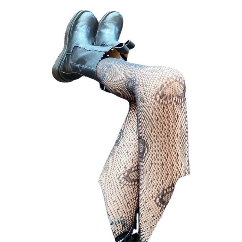 Pantyhose women's hollow lace black love fishnet socks outer wear even feet socks tide ins socks multi-love stockings