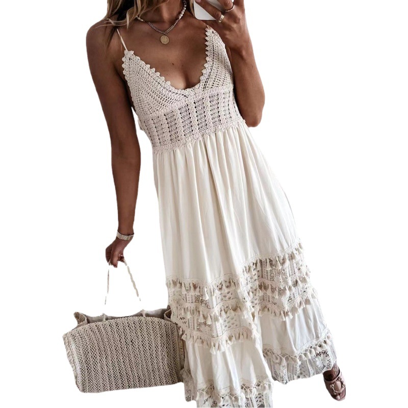 European and American Foreign Trade Women's Dress Amazon AliExpress Casual Lace Stitching Sleeveless Long Dress