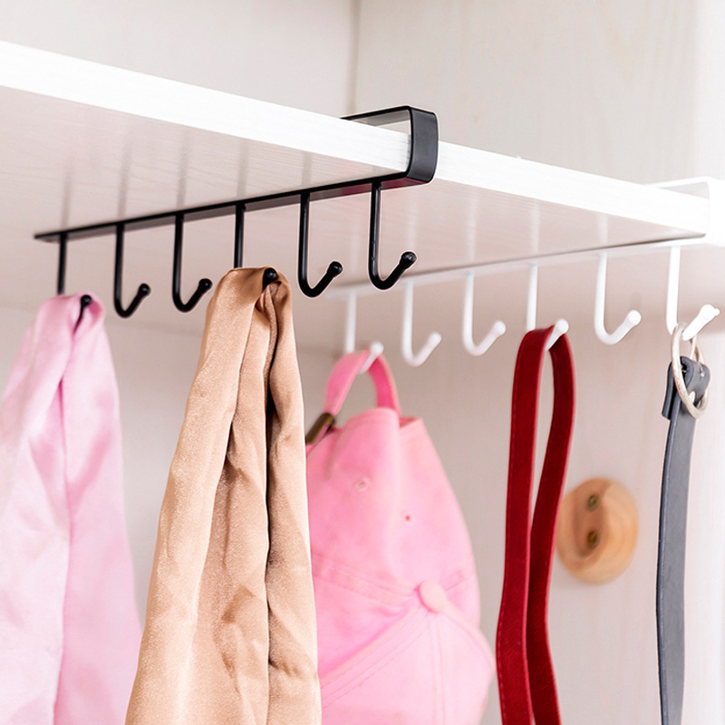 Picture of A169 Kitchen Wrought Iron Seamless Nail-free Hook Cabinet Storage Rack Multi-function Wardrobe Row Hook Finishing Rack