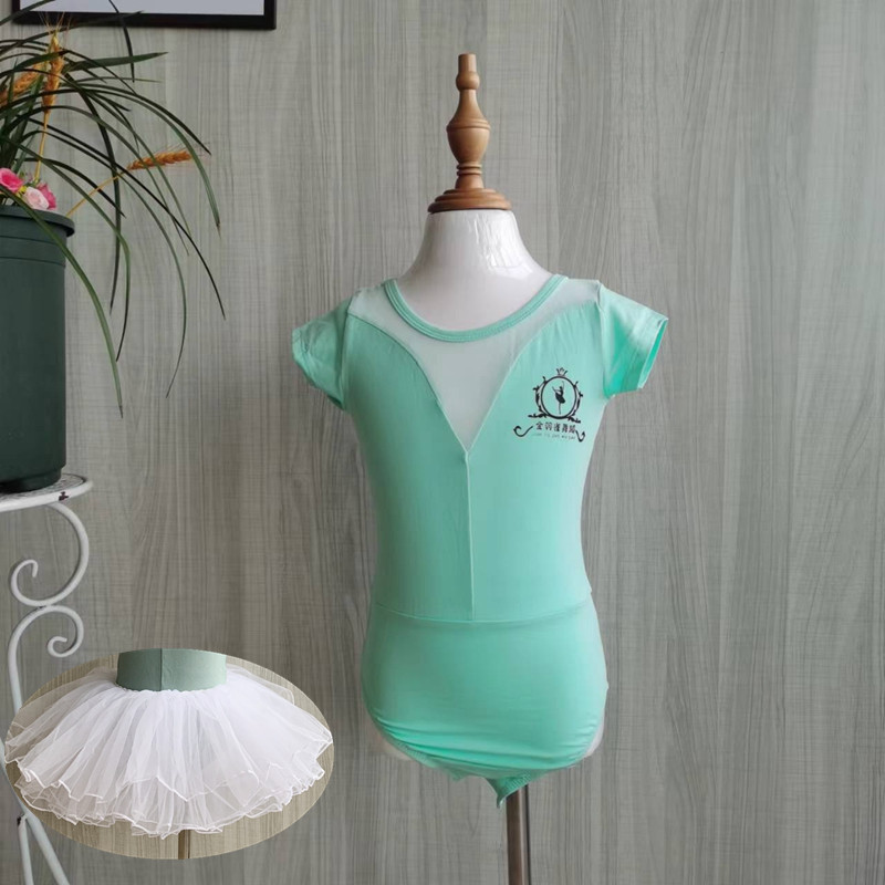Picture of Children's Dance Training Clothing Mesh One-piece Open Crotch Hidden Button Summer Short-sleeved Clothing Chinese Folk Dance Test Grade Female