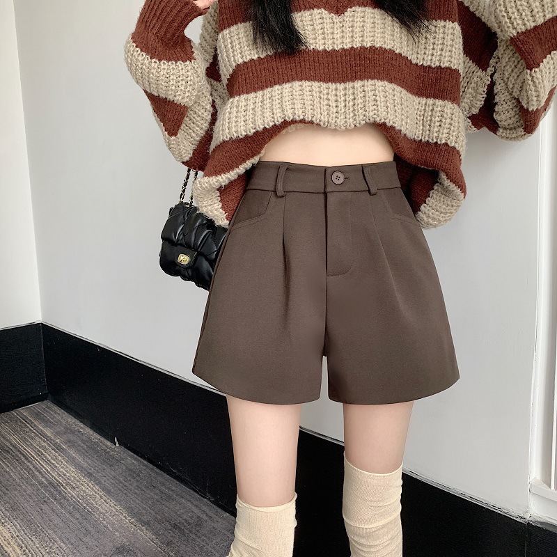 Waist Versatile Flower Bud Thin High Wide Leg Pants Spring and Autumn Black New A- Shaped Suit Shorts Women's Casual 2024 Thick