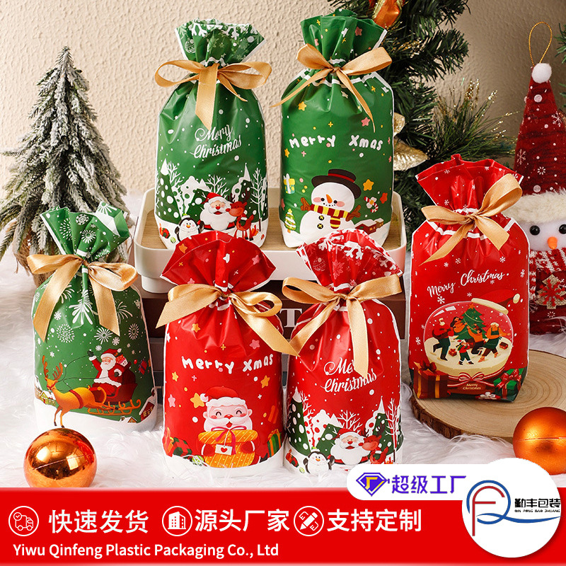 2025 New Spot Christmas Candy Bag Snowflake Cookies Ribbon Drawstring Bag Rabbit Ears Gift Packaging Bag