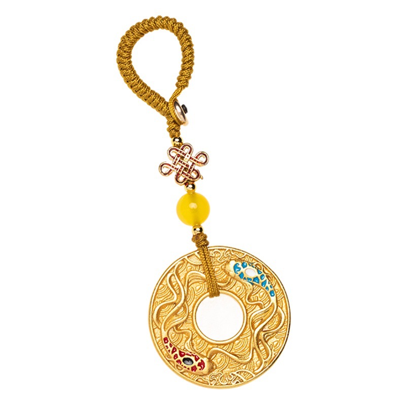 Brass double fish pendant safety buckle keychain pendant for men and women, high-end car bag pendant for years