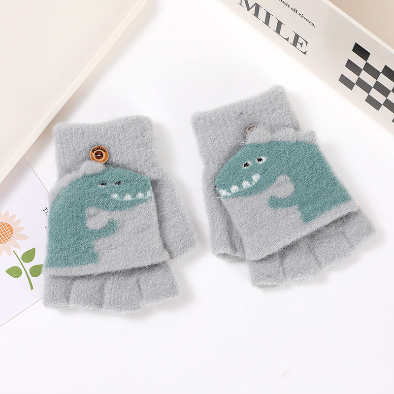 Picture of Children's flip gloves autumn and winter boys half finger warm cute Primary School students writing knitted dual-purpose gloves wholesale