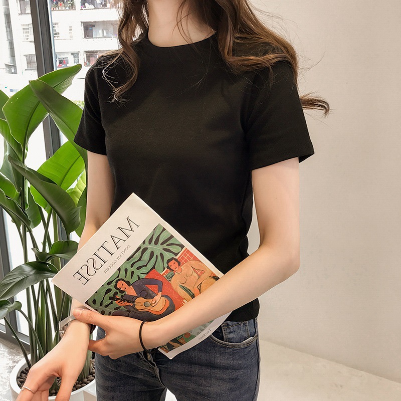 Picture of Candy Color Korean Style Round Neck Top for Women 2025 Loose and Versatile Bottoming Shirt Summer Cross-Border Short-Sleeved T-Shirt for Women Carefully Selected