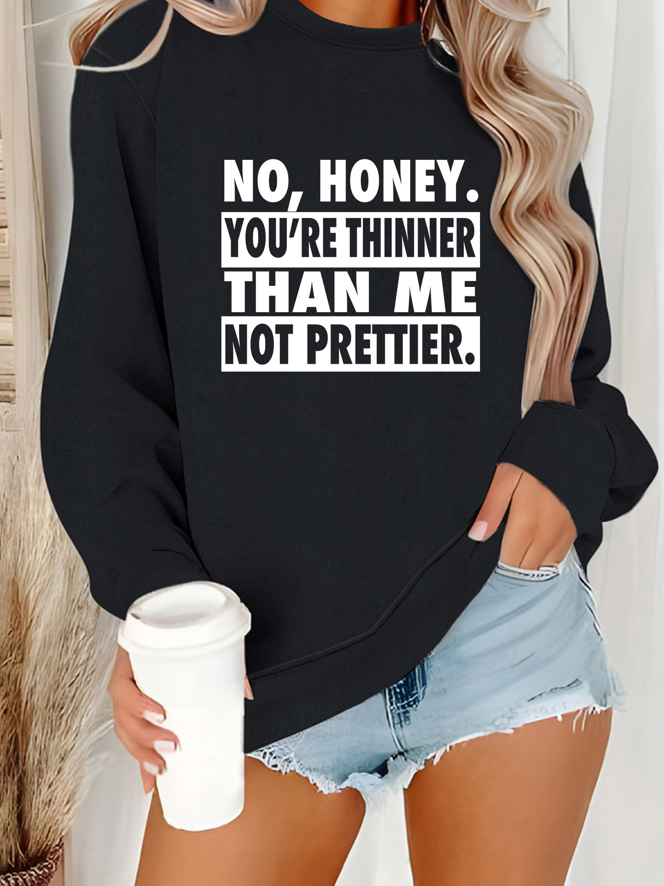 Europe and the United States cross-border autumn and winter women's casual long sleeve crew neck NO,HONEY printed pullover sweatshirt sweater wholesale
