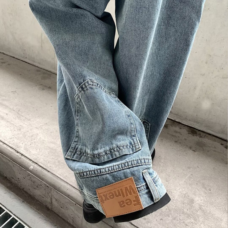 Cross-border 2024 Spring Four Seasons Washing Jeans Solid Color Retro Public Edition Hong Kong Style Loose Straight Pants Worker