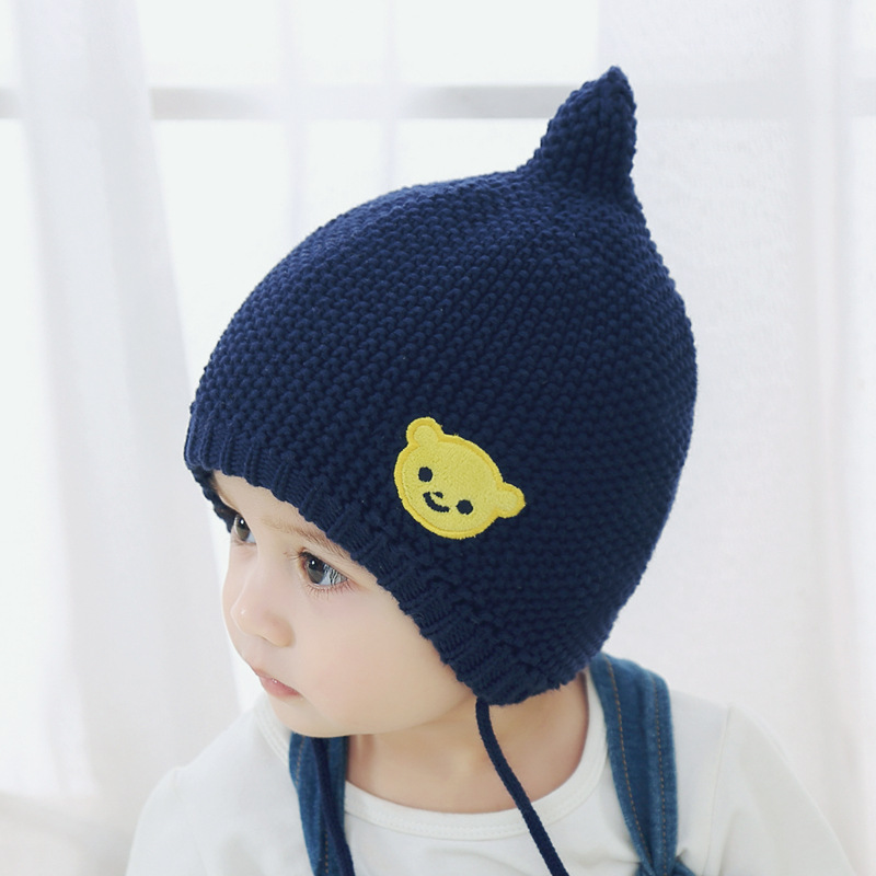 moinmlon new children's knitted fleece-lined ear protection cap baby warm flannel cap baby pacifier cap