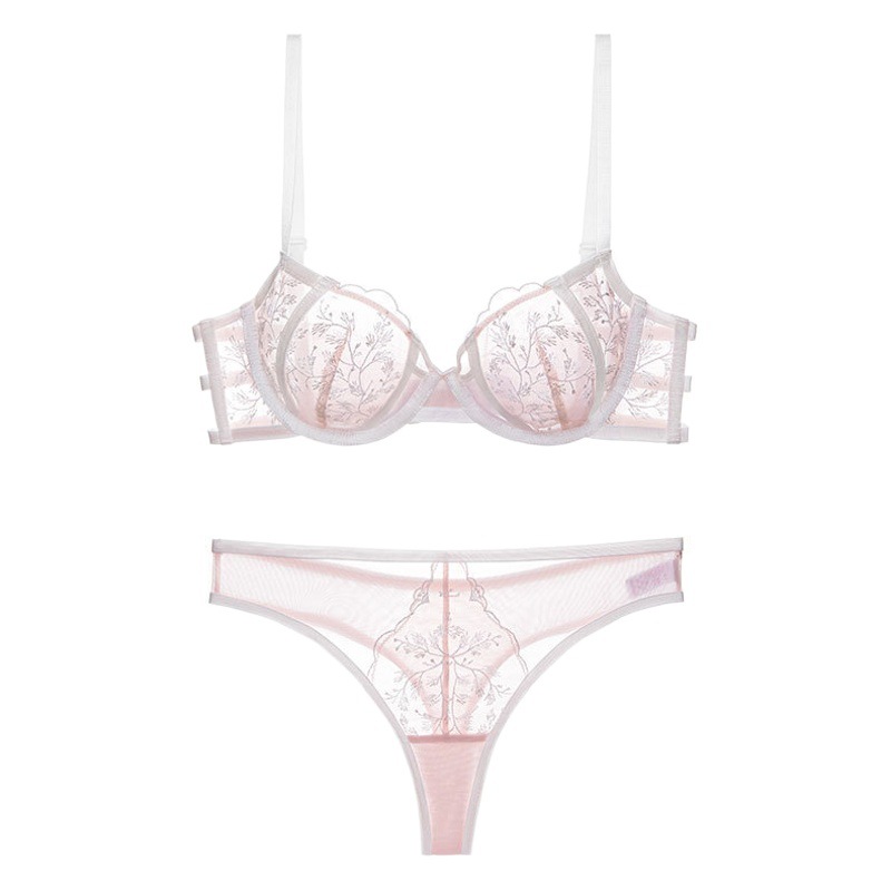 New European and American Sexy Underwear Women's Ultra-thin Embroidered Lace Push-up Underwear Set Big Chest Show Small Large Size Bra