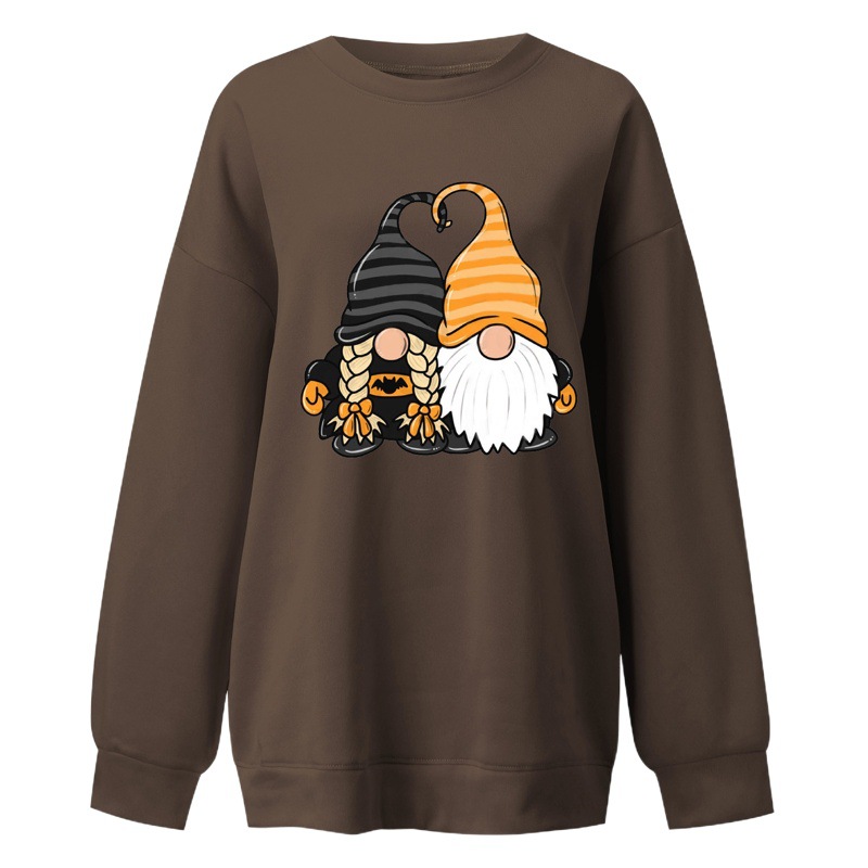 2021 Cross-border Autumn New Color Two Dwarfs Hand in Hand Printed Shoulder Sleeve Shoulder Round Neck Sweatshirt