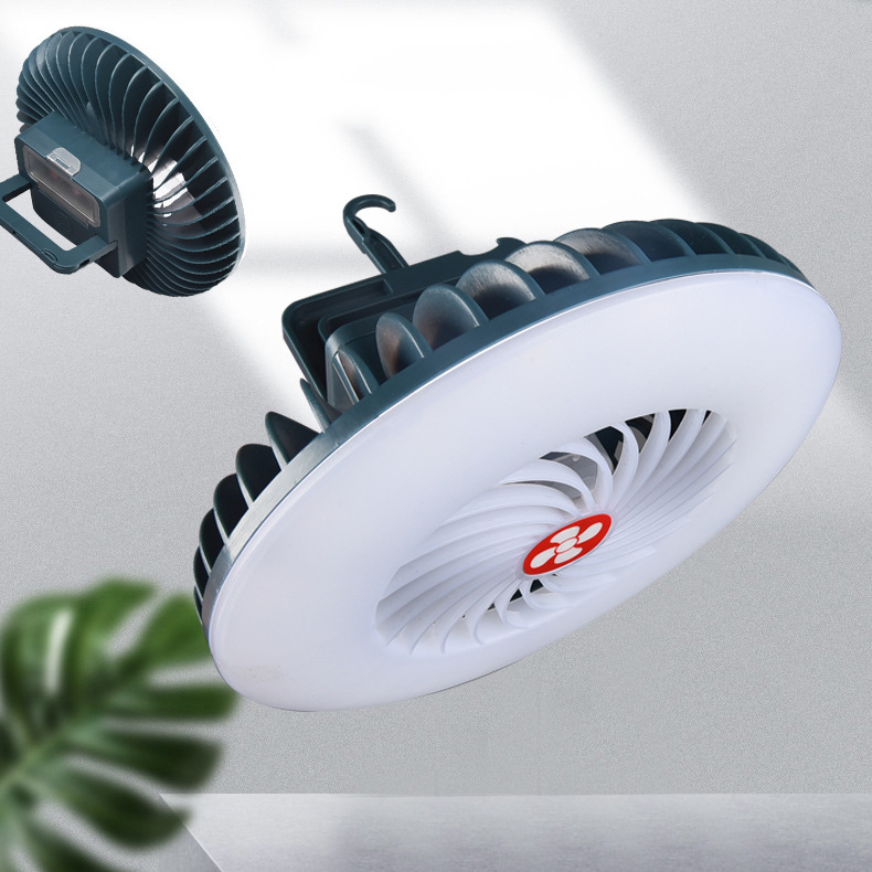 New Outdoor Fan Light USB Rechargeable Outdoor Lighting with Light Camping Style Electric Fan Portable Camping Style Hanging Fan Light