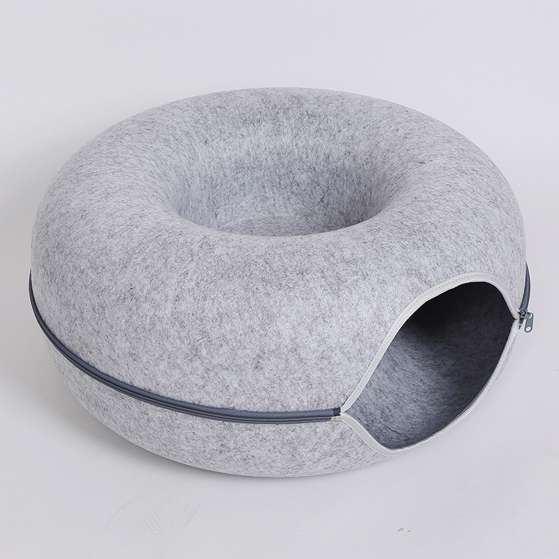 Picture of Removable felt board cat nest universal zipper tunnel summer donut cat sleeping wholesale felt toy