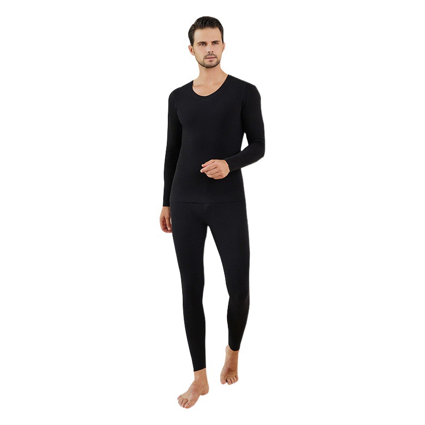 Men's Thermal Underwear Set Seamless Fleece-Lined Self-Heating Base Layer Long Sleeve Top and Bottom