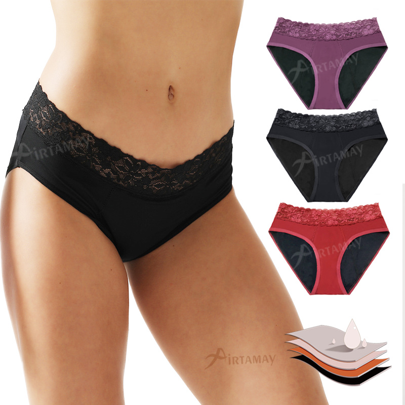 Cross-border spot physiological underwear four-layer sexy mid-waist lace leak-proof menstrual sanitary napkin menstruation underwear
