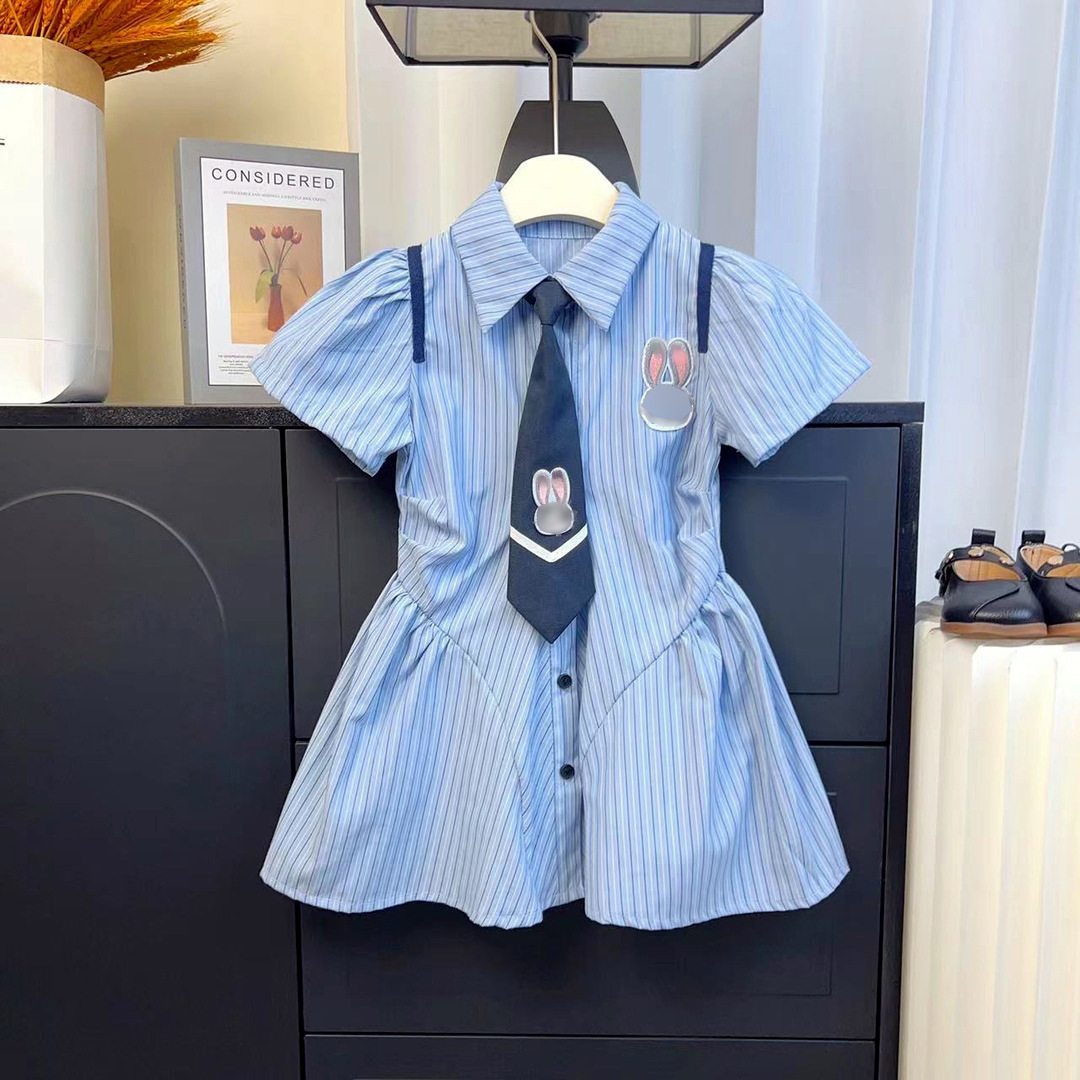 2024 new girls college style dress children Korean pleated skirt summer striped princess skirt a generation of hair