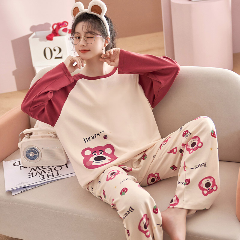 Spring and Autumn pajamas women's long-sleeved trousers cartoon suit 2023 new summer home wear online red style can be worn outside