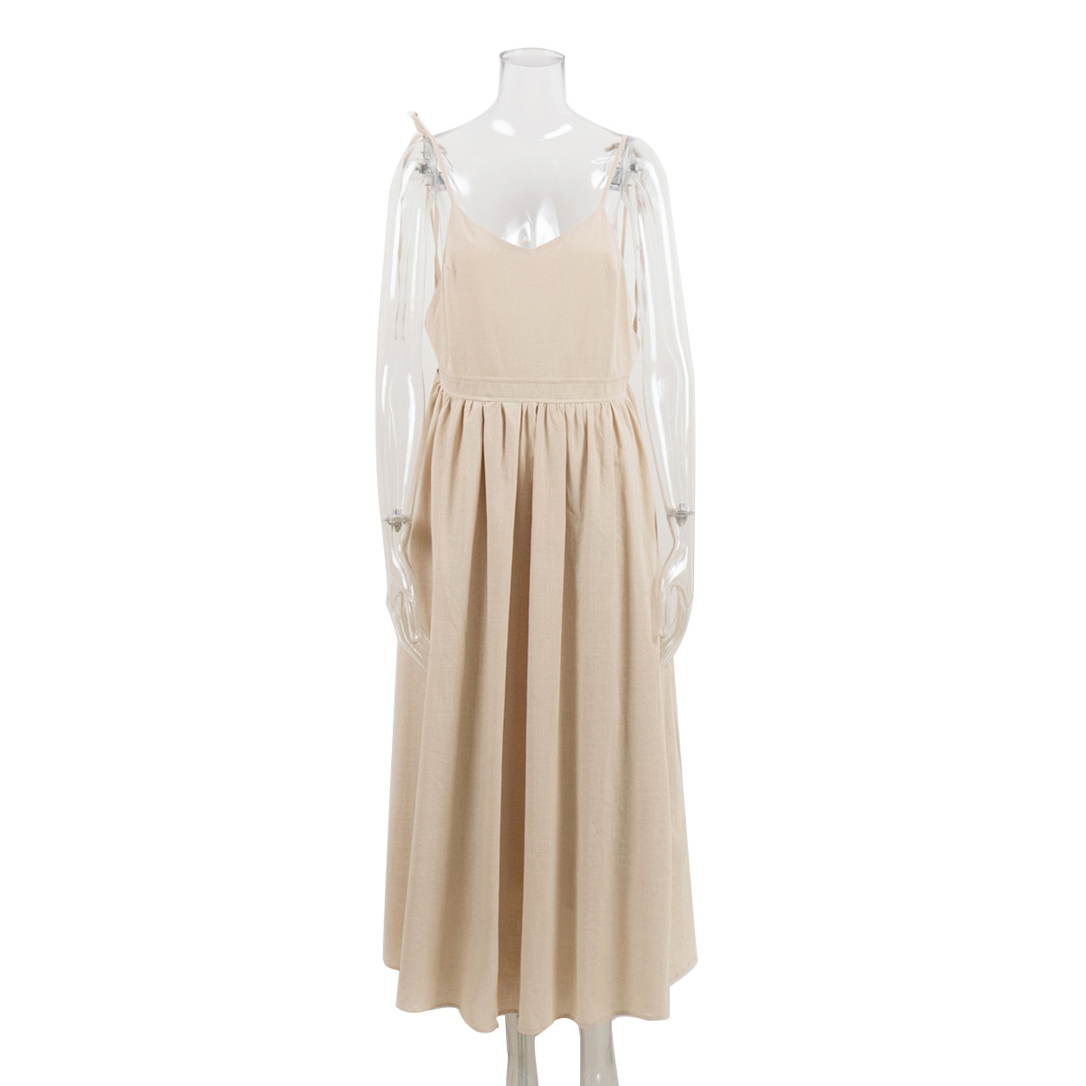 Picture of Cross-border Pure Cotton V-neck Slip Skirt Women's European and American 2025 Spring New Elegant Elegant Sexy Strap Backless dress