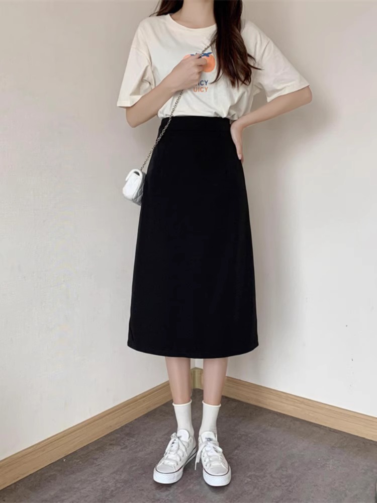 Design sense niche back slit skirt women's high waist slimming mid-length one-step skirt fashion Korean style A- line skirt