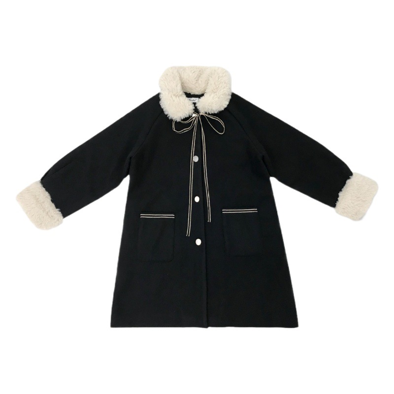 Chanel style lamb wool loose woolen mid-length coat women's Korean-style fashion college fur collar woolen coat winter