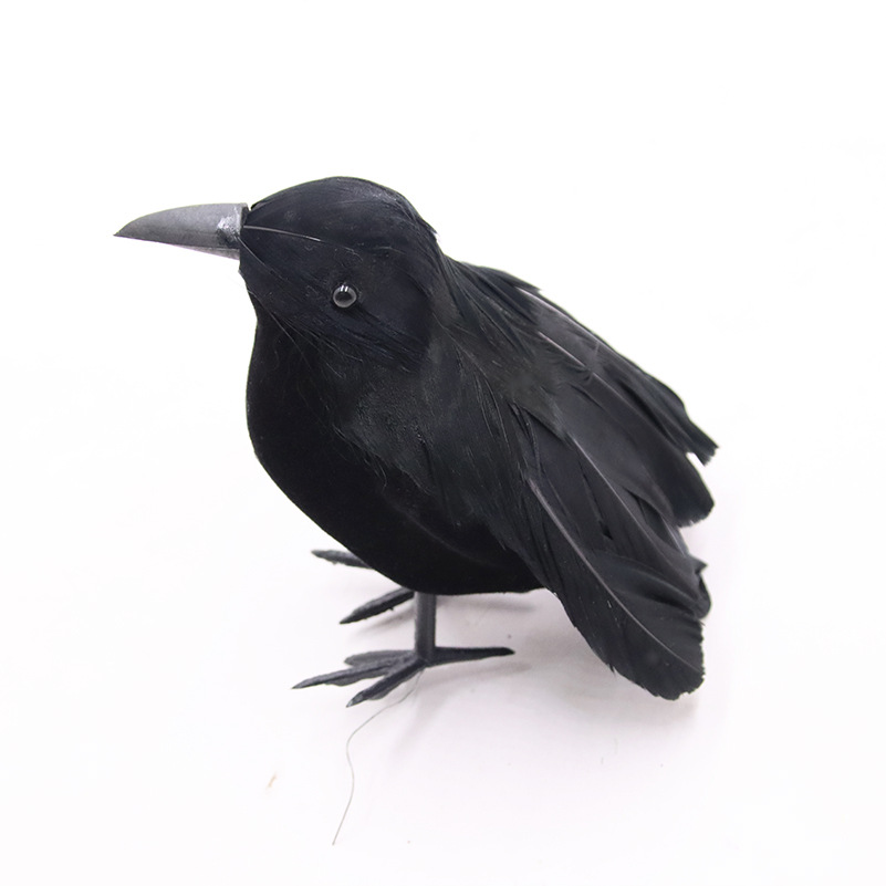 Picture of Simulated Black Crow Feather Animal Halloween Props Flocked Crow Halloween Ornaments Horror Decorative Props