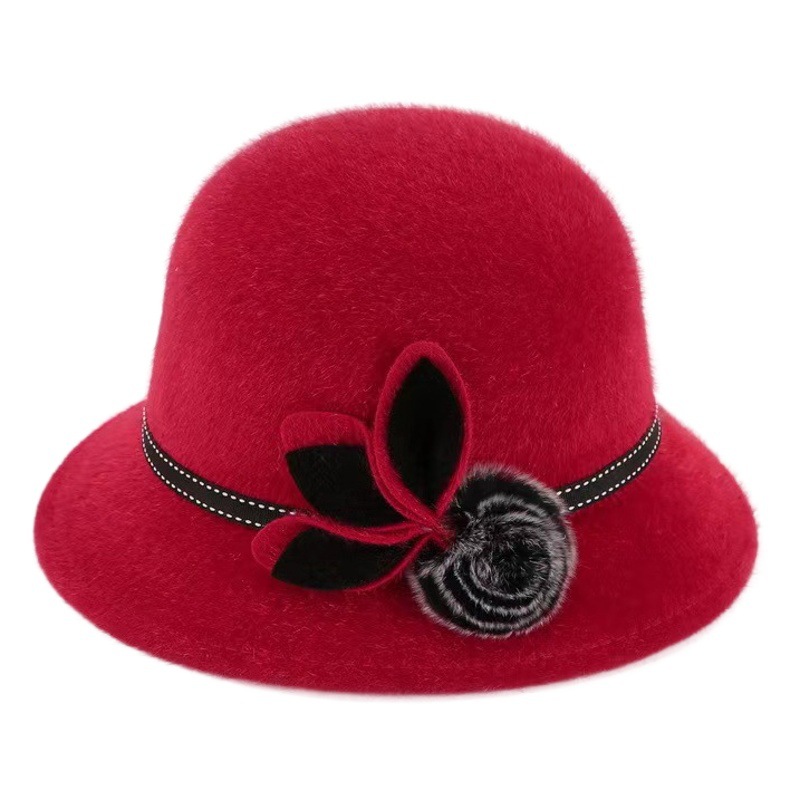 Middle-aged and elderly hat women's autumn and winter fashion mother hat elegant flower fashion hat temperament socialite style fisherman hat