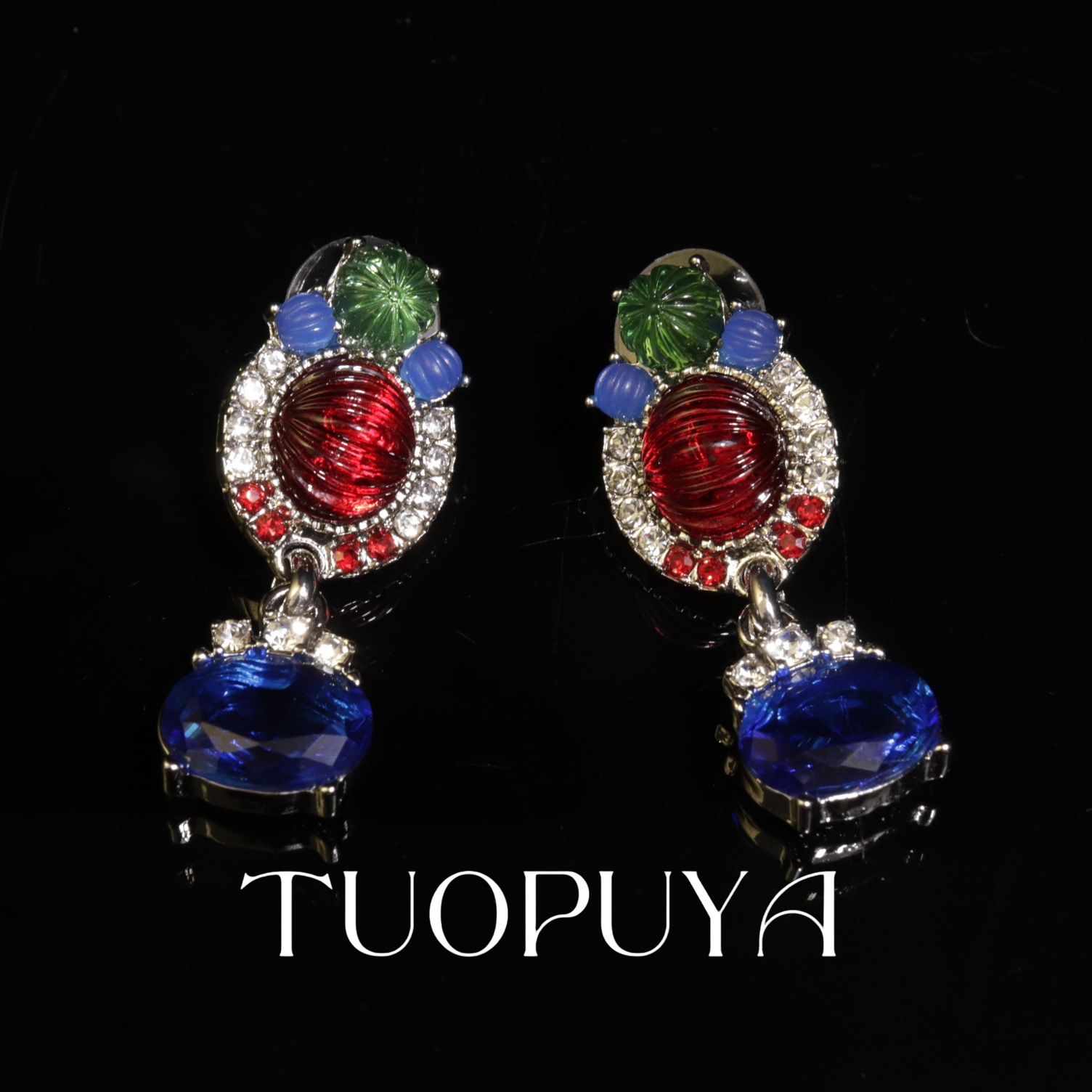 Picture of Exquisite Heavy Industry Rhinestone Inlaid Colorful Necklace Earrings suit Light Luxury All-match Red New Year Jewelry