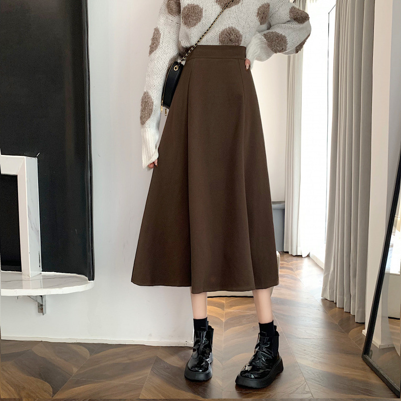 French Twill Scrub Skirt Women's High Waist Mid-Length Skirt Umbrella Skirt Skirt Spring Autumn Winter Small Skirt