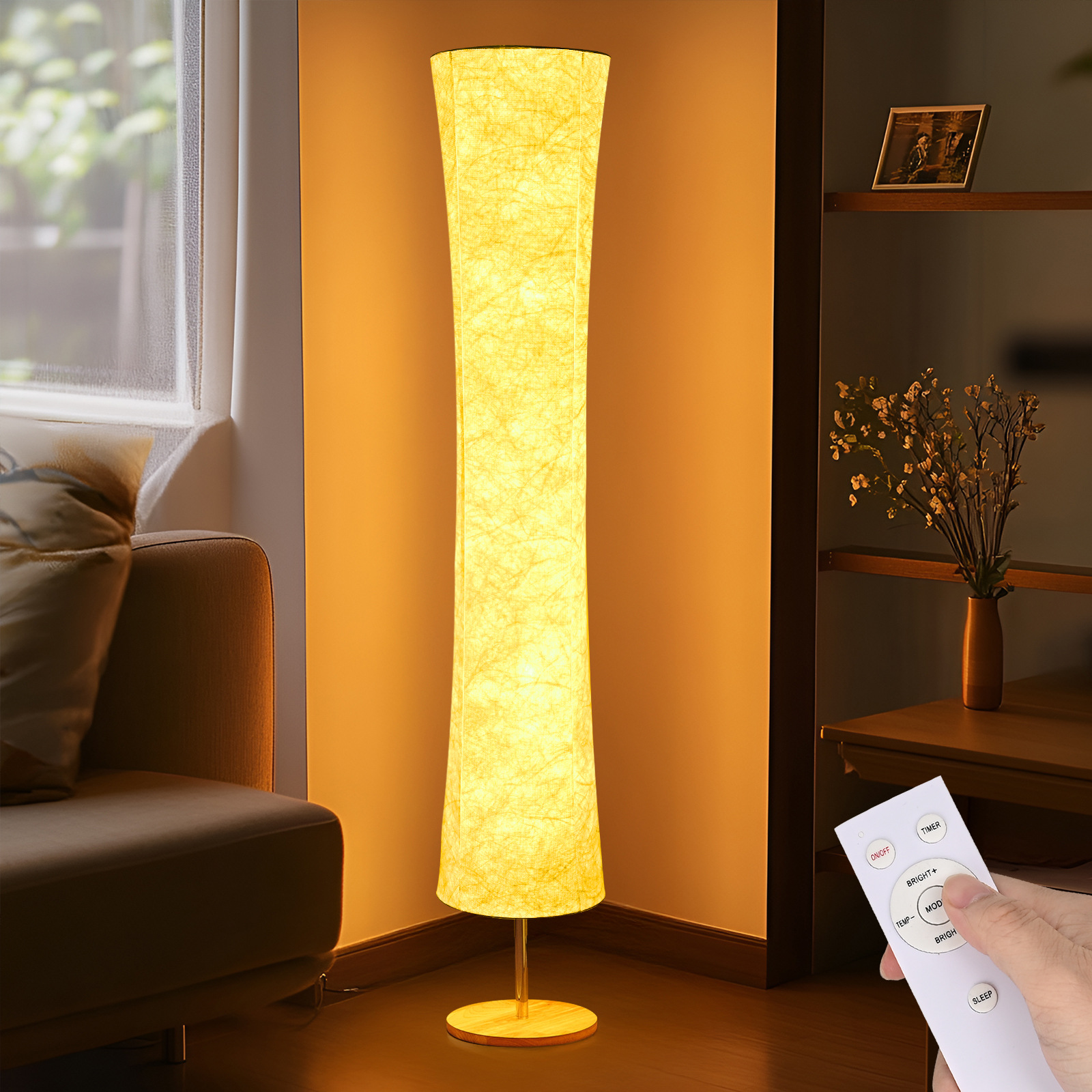 Picture of Cross-Border Amazon Fabric Floor Lamp Ledrgb Seven-Color Remote Control Atmosphere Light for Living Room and Bedroom with Adjustable Brightness