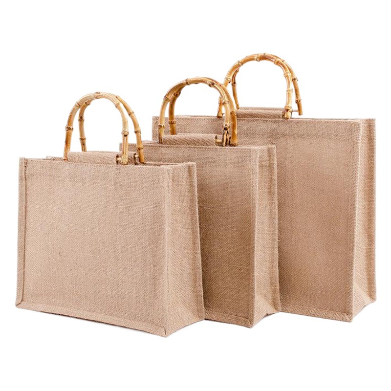 Factory wholesale spot retro bamboo jute bag retro blank film waterproof bamboo portable linen bag