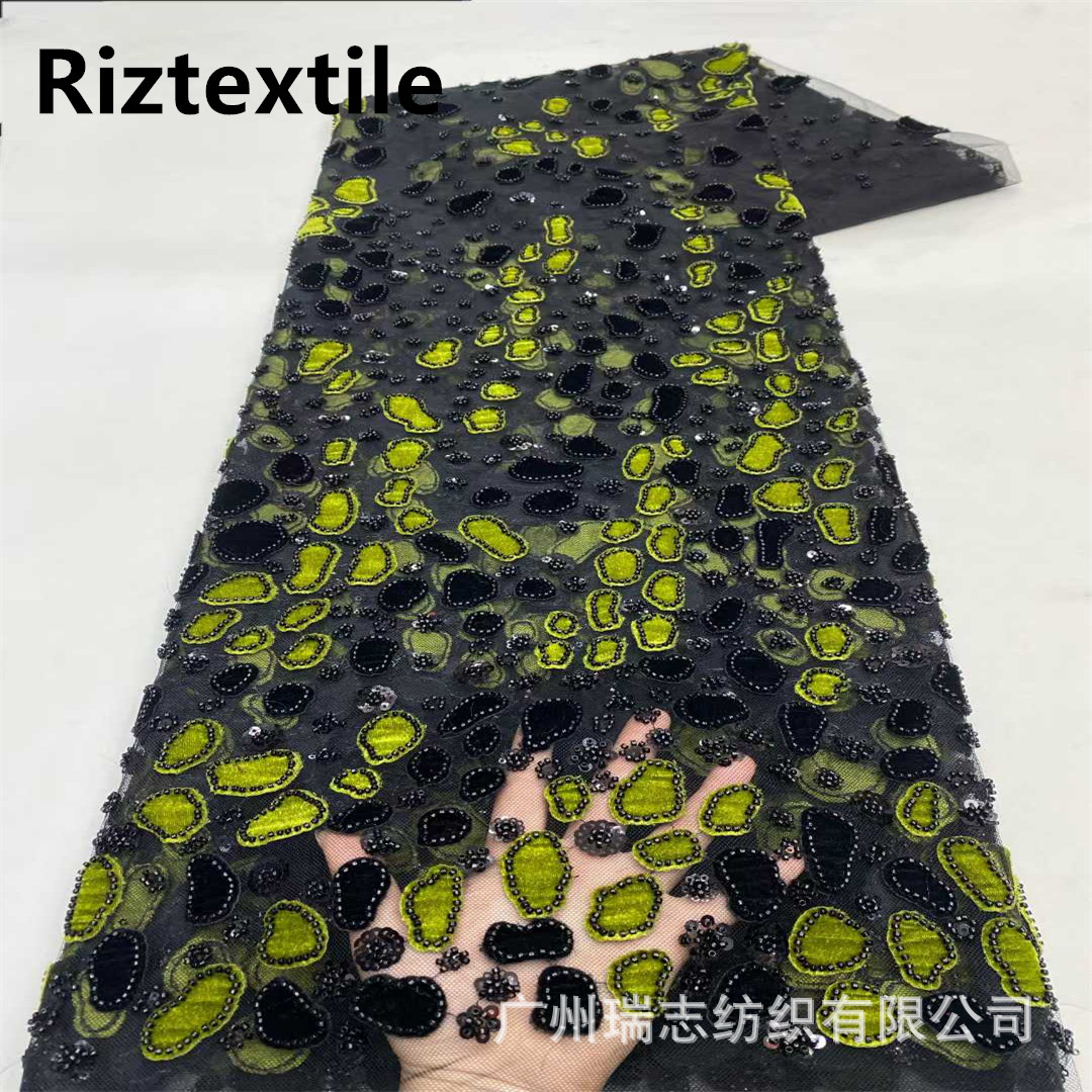 in stock Sequin Bead Tube Flocking Embroidered Fabric Two-Tone Pebble Pattern Mesh Lace Cheongsam Evening Dress Fabric