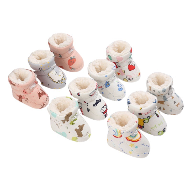 Winter 0-1 year old cartoon casual anti-drop baby shoes velvet warm snow boots soft bottom baby toddler shoes