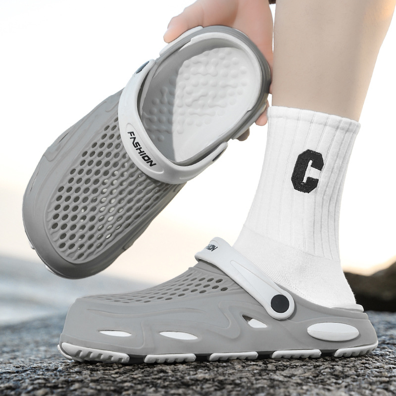 Hole shoes men's summer driving dual-purpose casual double-size semi-support breathable sandals outdoor beach sports sandals