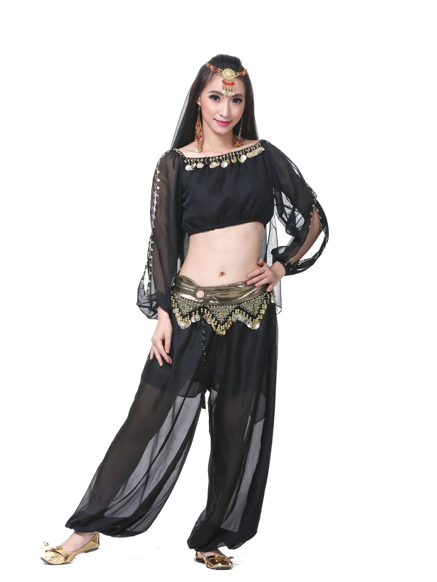Picture of 4 Piece Set Lantern Long Sleeve Ring Lantern Pants Veil Belly Dance suit Belly Dance India Performance suit