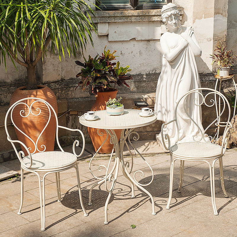 Cafe Milk Tea Shop Table and Chair Balcony Wrought Iron Table and Chair Combination Three-Piece Set Simple Courtyard Indoor Leisure Gardening Table